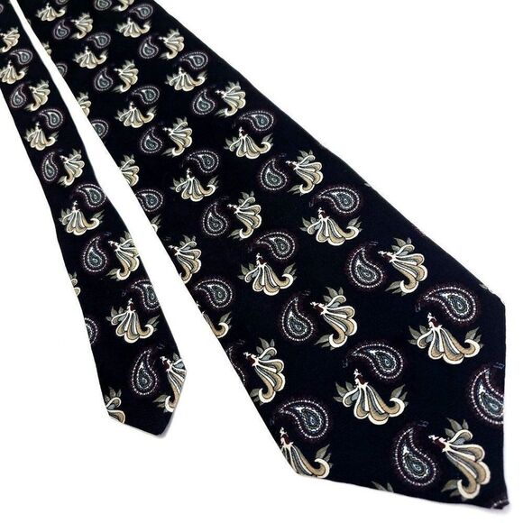 Sheaf‎ & Caber Black Silk Tie Woven Paisley - Picture 1 of 6